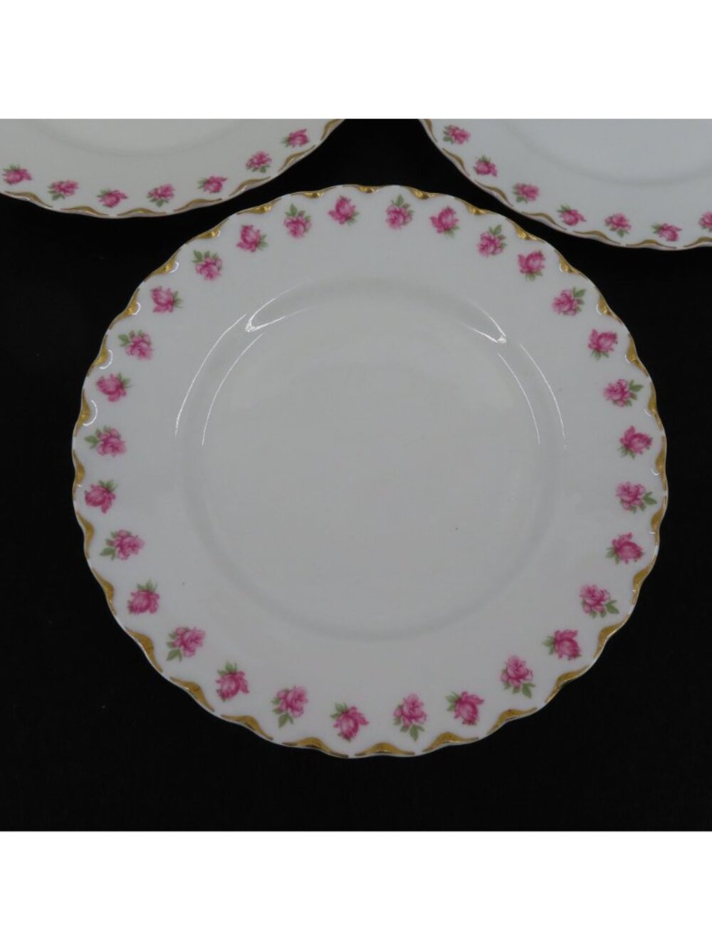 Haviland Limoges Set 3 Plates 7.25in Pink Rose Flower Gold Scallop Gimbel Bros - Picture 5 of 11
